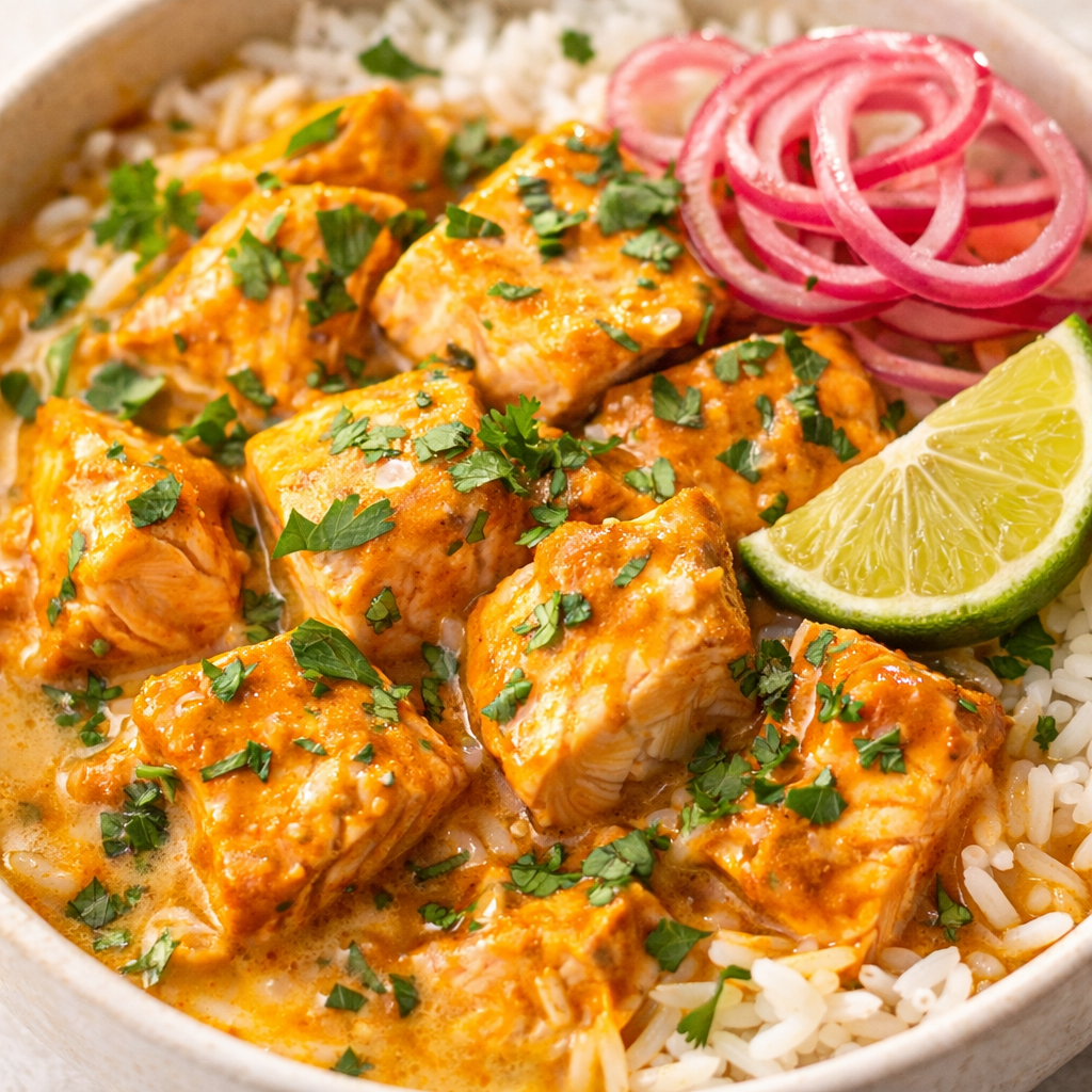 Coconut curry salmon bowl